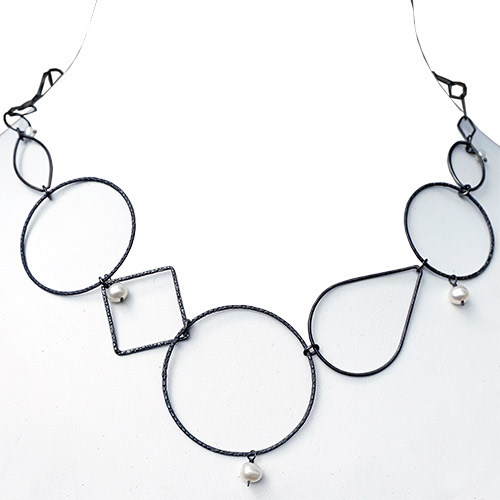 Calliope Necklace Multi Silver Shapes w/Pearls JN1996