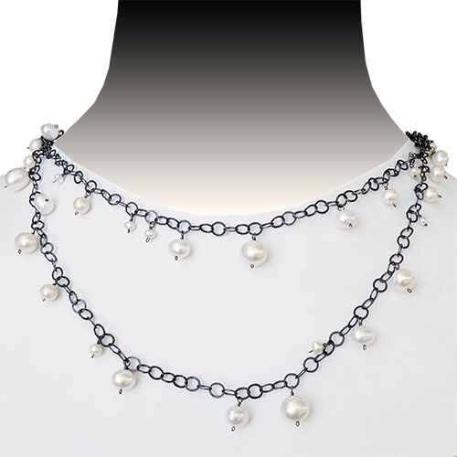 Calliope Necklace Classic Long Chain w/Multi Size Pearls JN1997