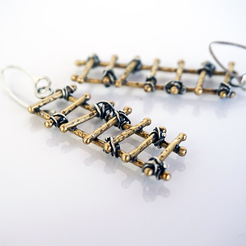 JL Merrill Brass/Silver Rail Ladder Earrings JE3536