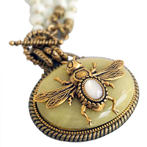 Patrice Necklace Bee on Yellow Jade JN2627