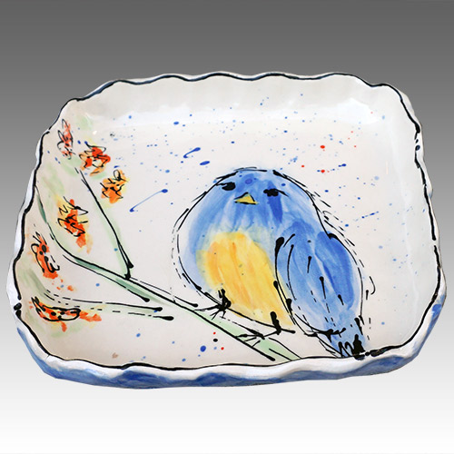 Teyros Tabletop 8" Square Tray w/Bird Blue DP1175 DS