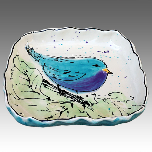 Teyros Tabletop 8" Square Tray w/Bird Blue DP1180 DS